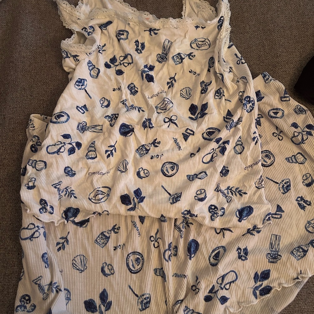 Colsie White and Blue Lace Trim ribbed Pajamas set